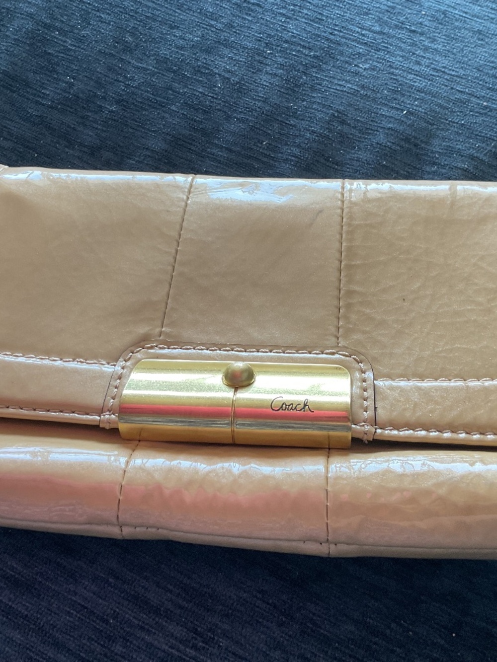 Coach Beige & Gold Patten Leather Clutch